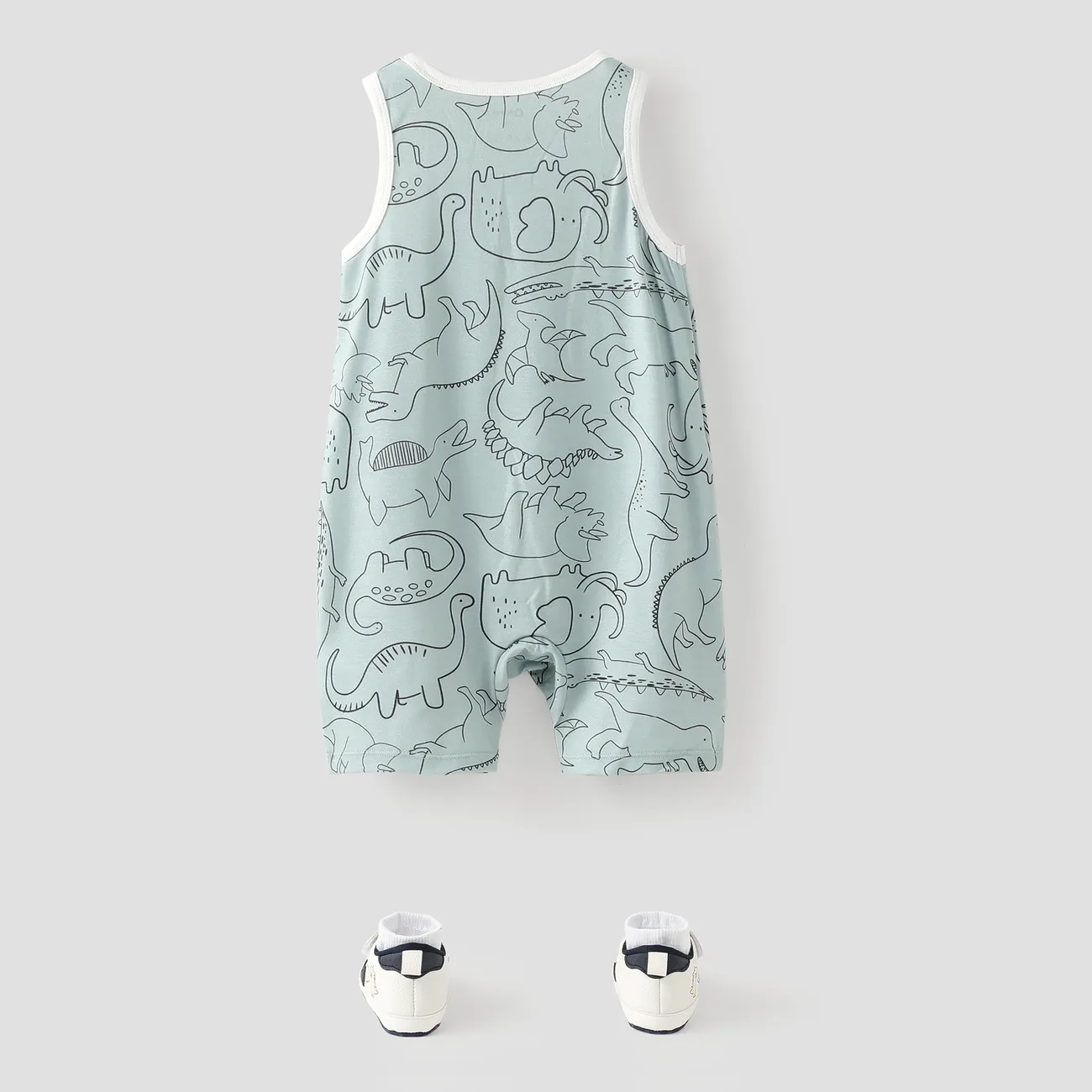 Baby Girl/Boy Dinosaur Print/Stripe Sleeveless Jumpsuits Light Green big image 1