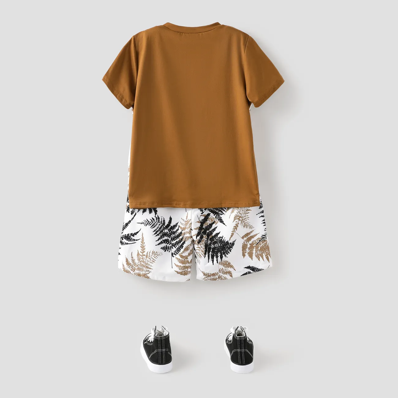 2pcs Kid Boy Tropical Plant Print Short-sleeve Tee and Shorts Set Brown big image 1