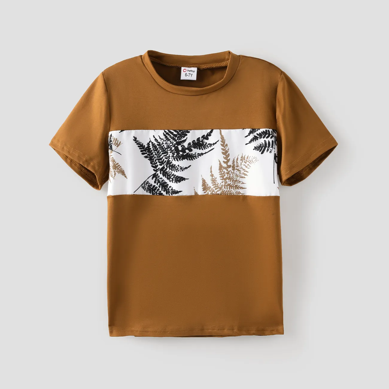2pcs Kid Boy Tropical Plant Print Short-sleeve Tee and Shorts Set Brown big image 1