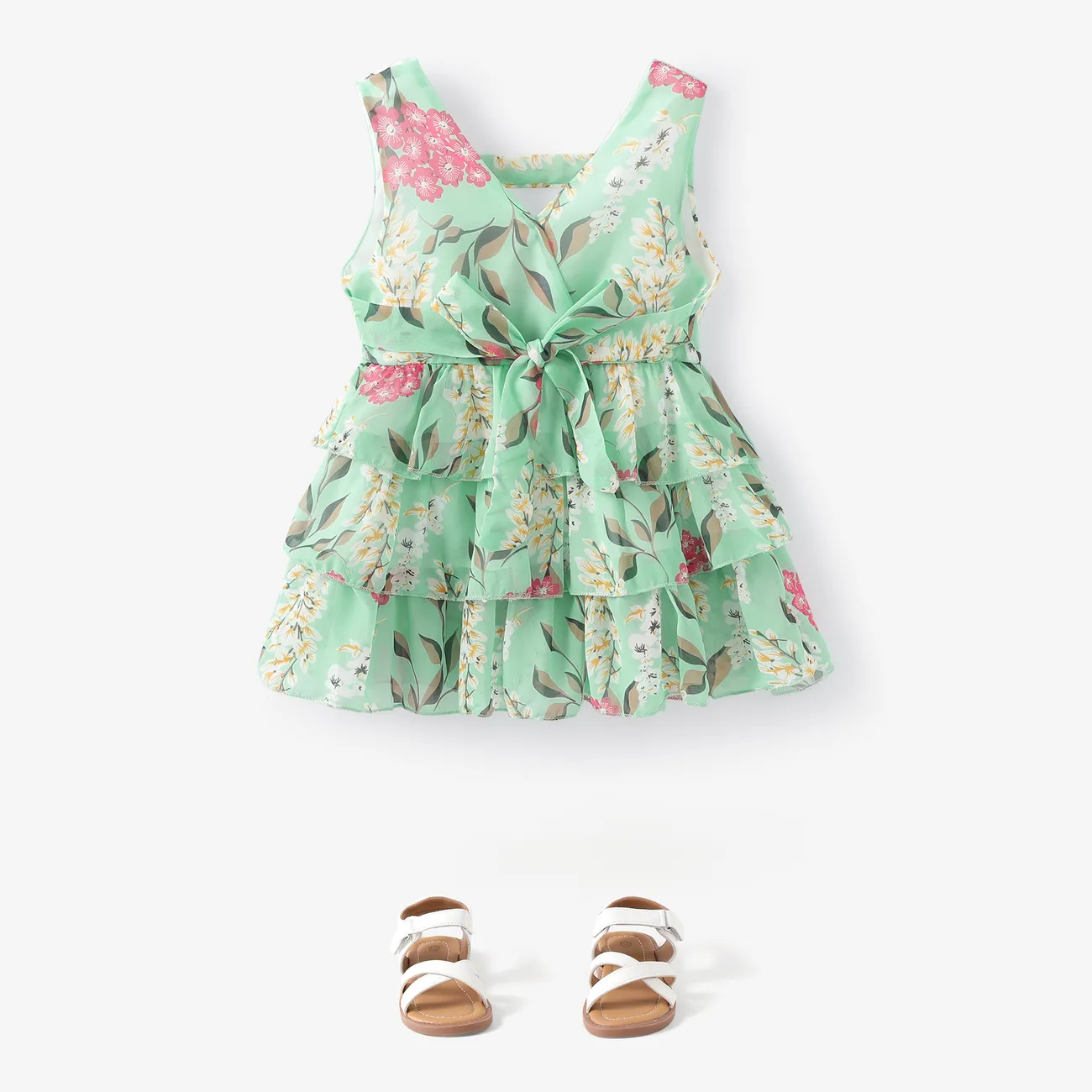 Baby / Toddler Girl Pretty Floral Print Layered Dresses Green big image 1
