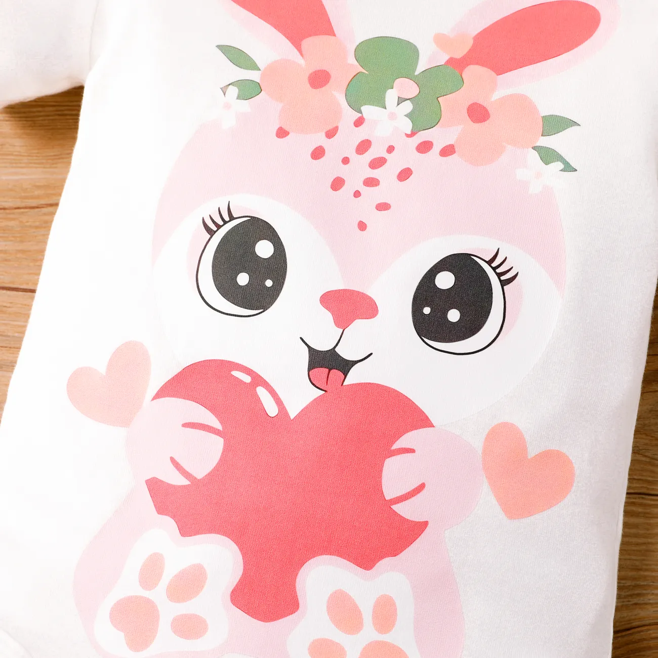  Baby Girl Rabbit Print  Short Sleeve Romper White big image 1