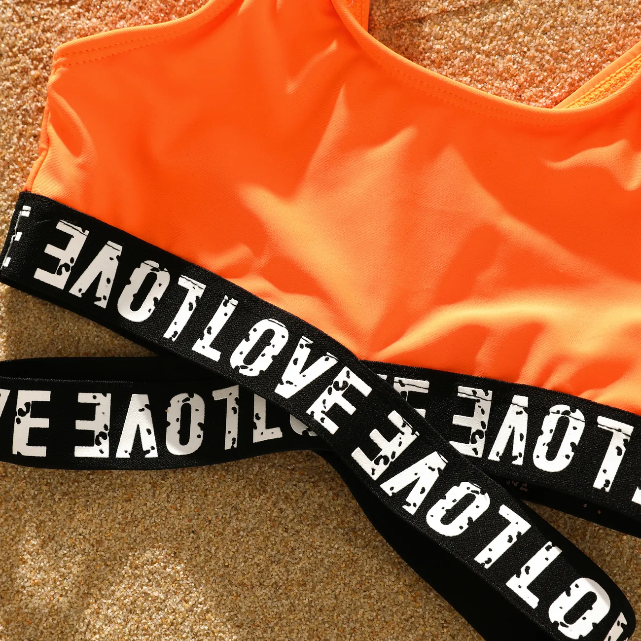 2pcs Kid Girl's Letter Braid Tight Chinlon Chlorofibre Swimwear Set  Orange big image 1