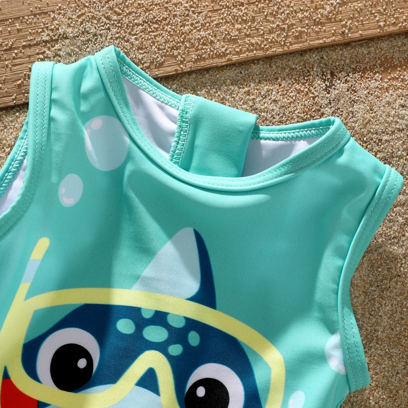  2pcs Baby Boy's Childlike 3D Hyper-Tactile Marine Animals Print Swimwear Turquoise big image 1