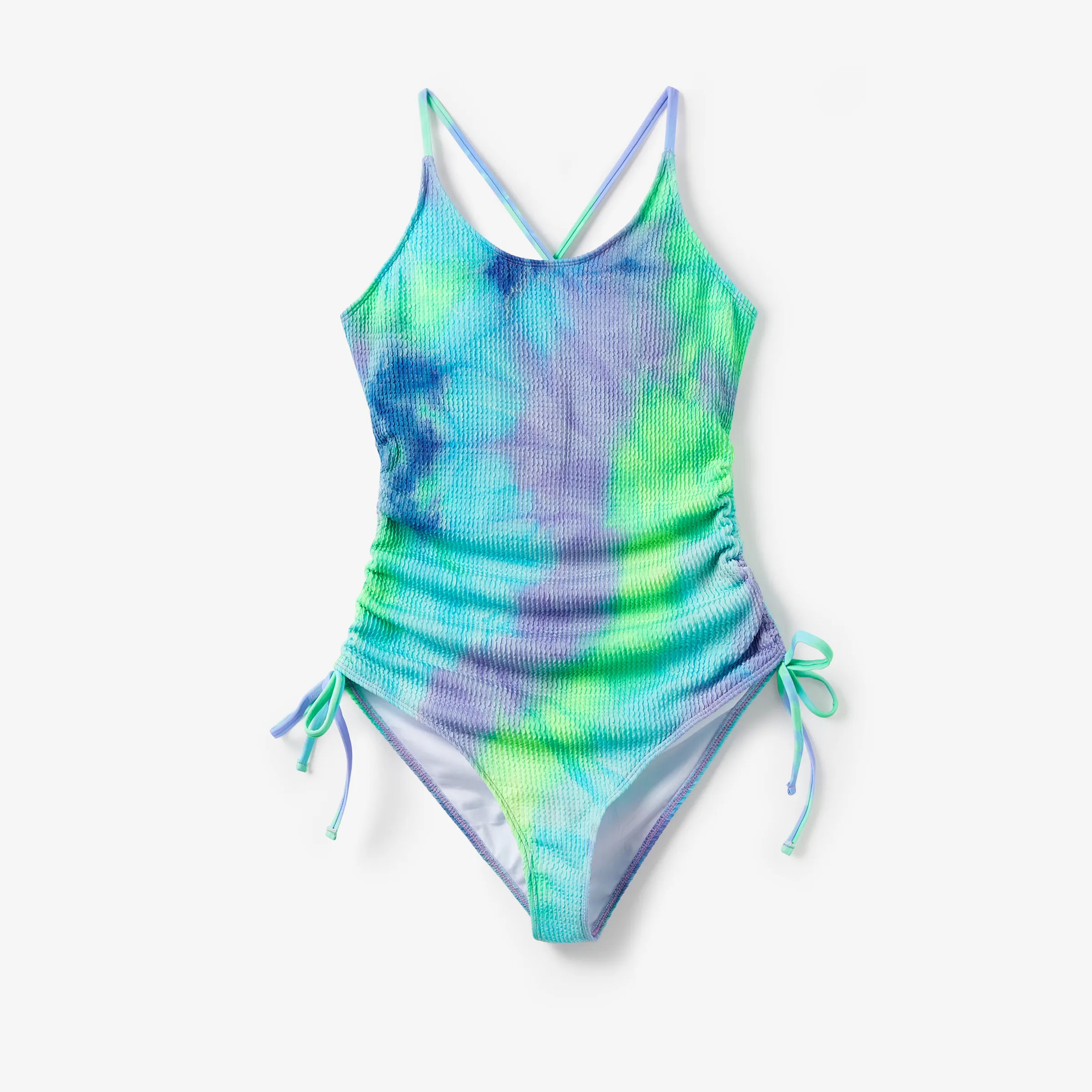 Family Matching Tie-dyed Drawstring Swim Trunks Or Ruched Tie Side Cross Back Strap Swimsuit