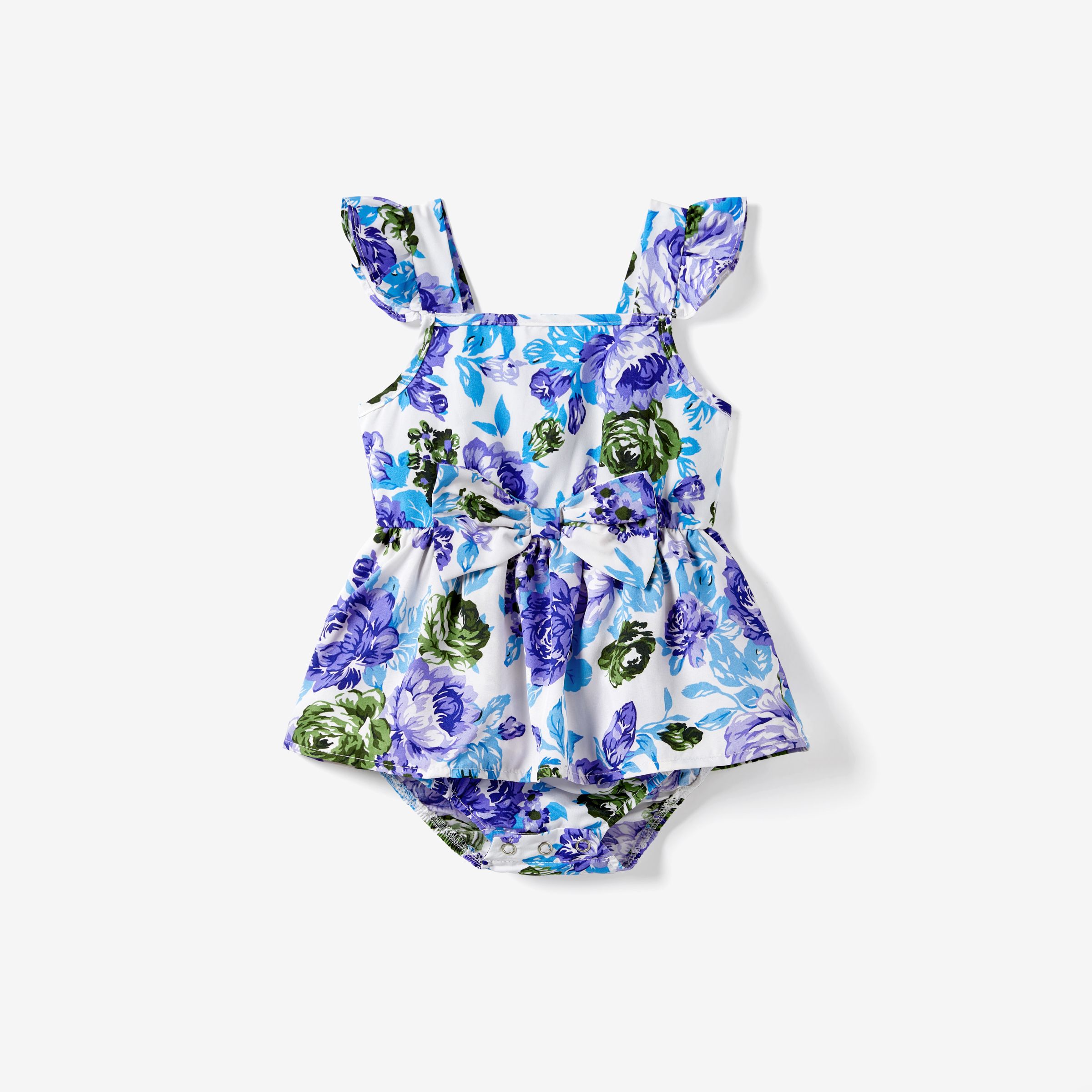 Mommy and Me Purple Floral Twist Knot Tie Back Strap Dress