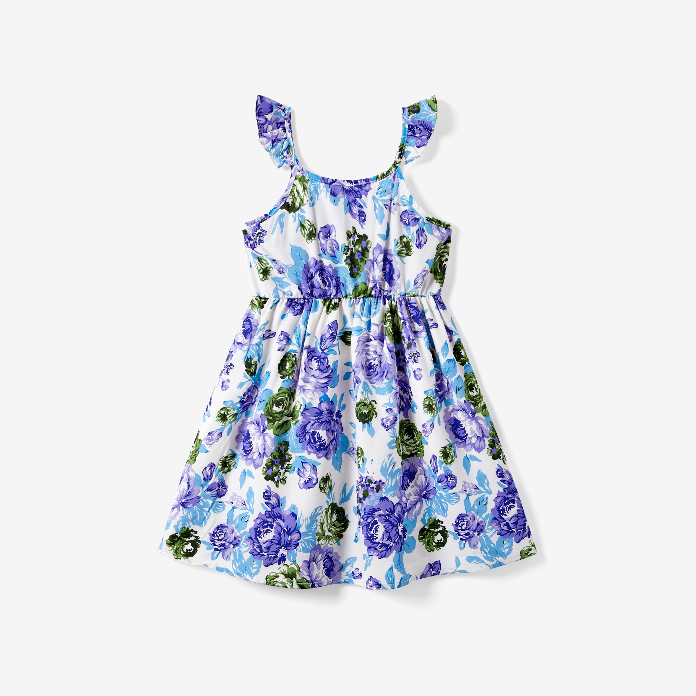 

Mommy and Me Purple Floral Twist Knot Tie Back Strap Dress