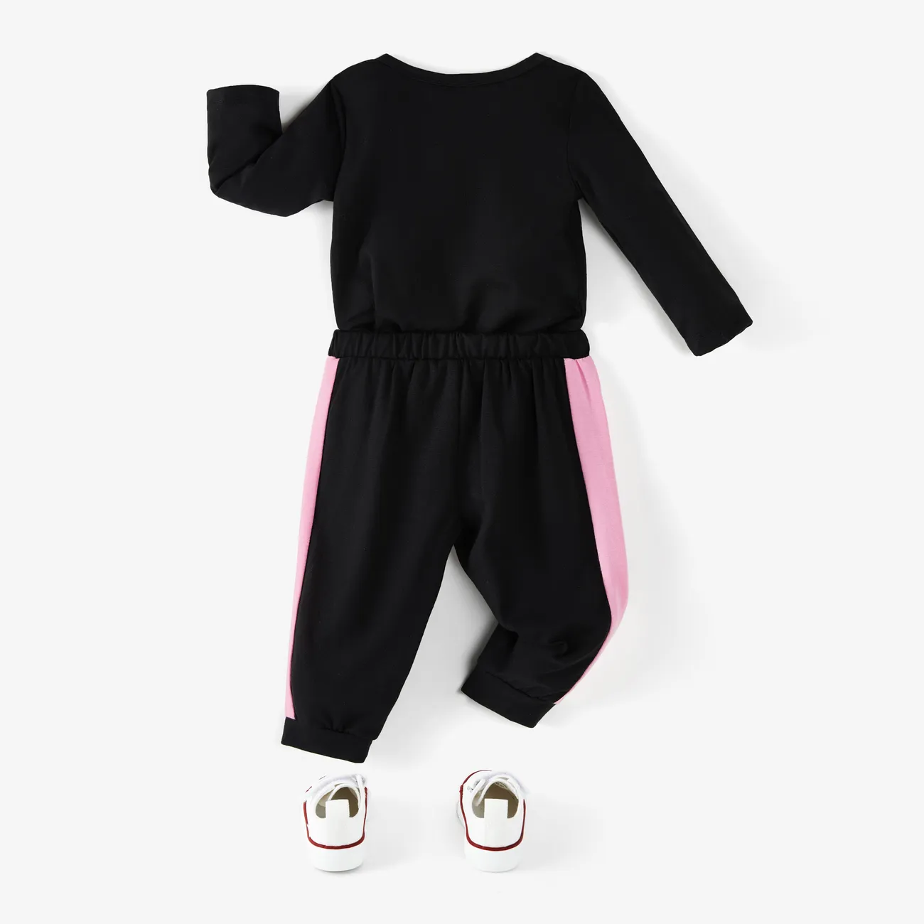 2pcs Baby Girl Love Heart and Letter Print Long-sleeve Romper with Trousers Set Black big image 1