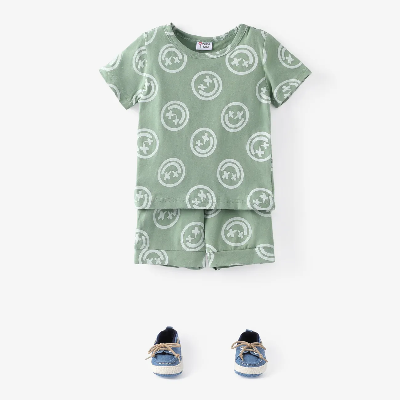 2pcs Baby Boy/Girl 95% Cotton Short-sleeve Allover Print Tee & Shorts Set Green big image 1