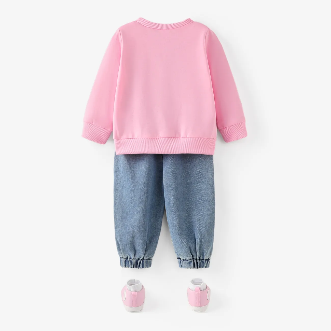 2件 嬰兒 女 破洞 休閒 長袖 嬰兒套裝 粉色 big image 1