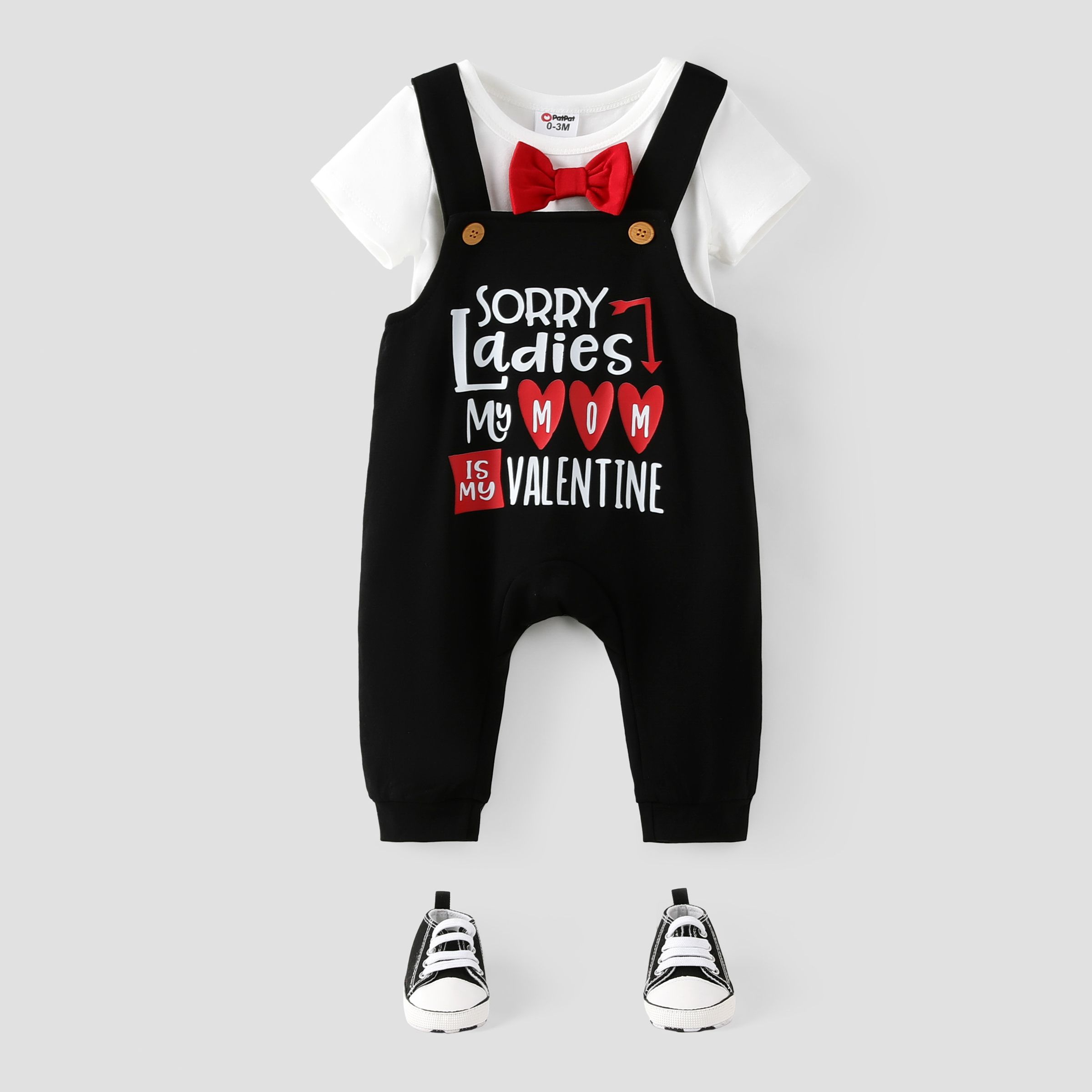 

Baby Boy Valentine's Day 2pcs Bowknit Romper and Letter Print Overalls Set/ Prewalker Shoes