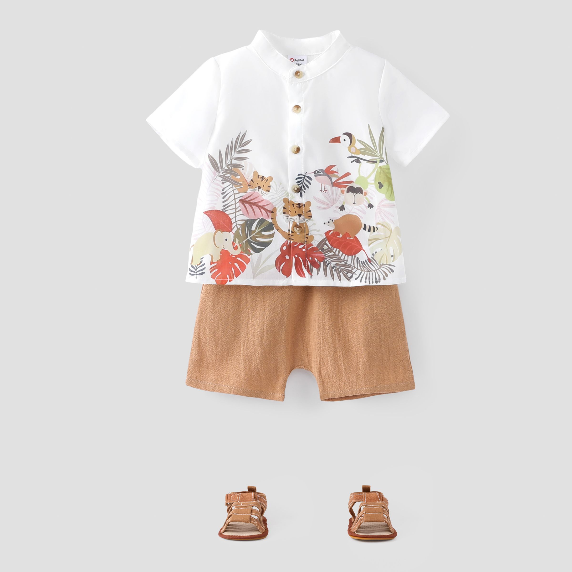 Baby Boy 2pcs Animal Pattern Shirt And Shorts Set/ Prewalker Shoes