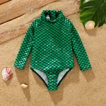 Toddler Girl's Marine Element Stand Collar Tight One-Piece Swimsuit Green