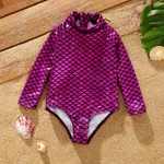 Toddler Girl's Marine Element Stand Collar Tight One-Piece Swimsuit Purple