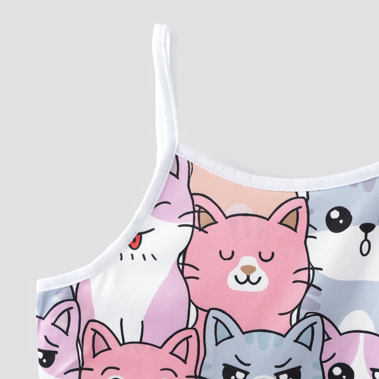 Kid Girl Cute Cat Print Camisole and Shorts Set Pink big image 1