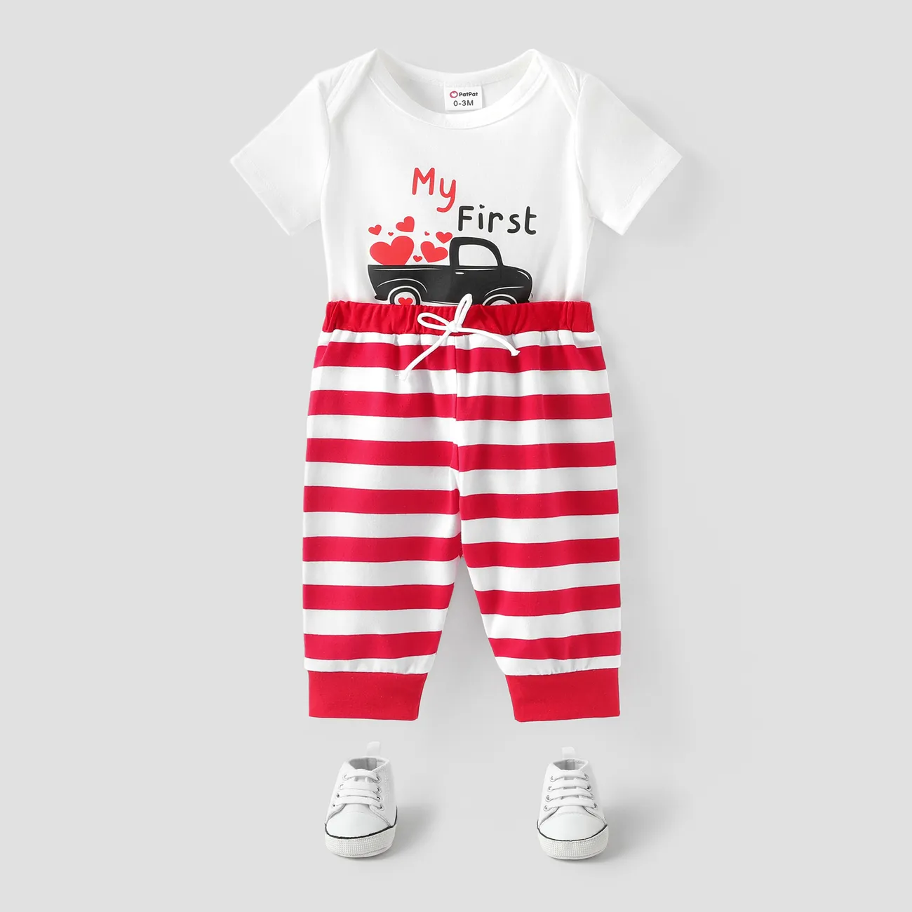 2 pièces Bébé Garçon Hypersensible Enfantin Manches courtes ensemble pour bébé rouge blanc big image 1
