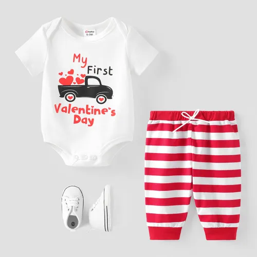 Baby Boy/Girl Valentine's Day 2pcs Letter Print Romper and Stripe Pants Set