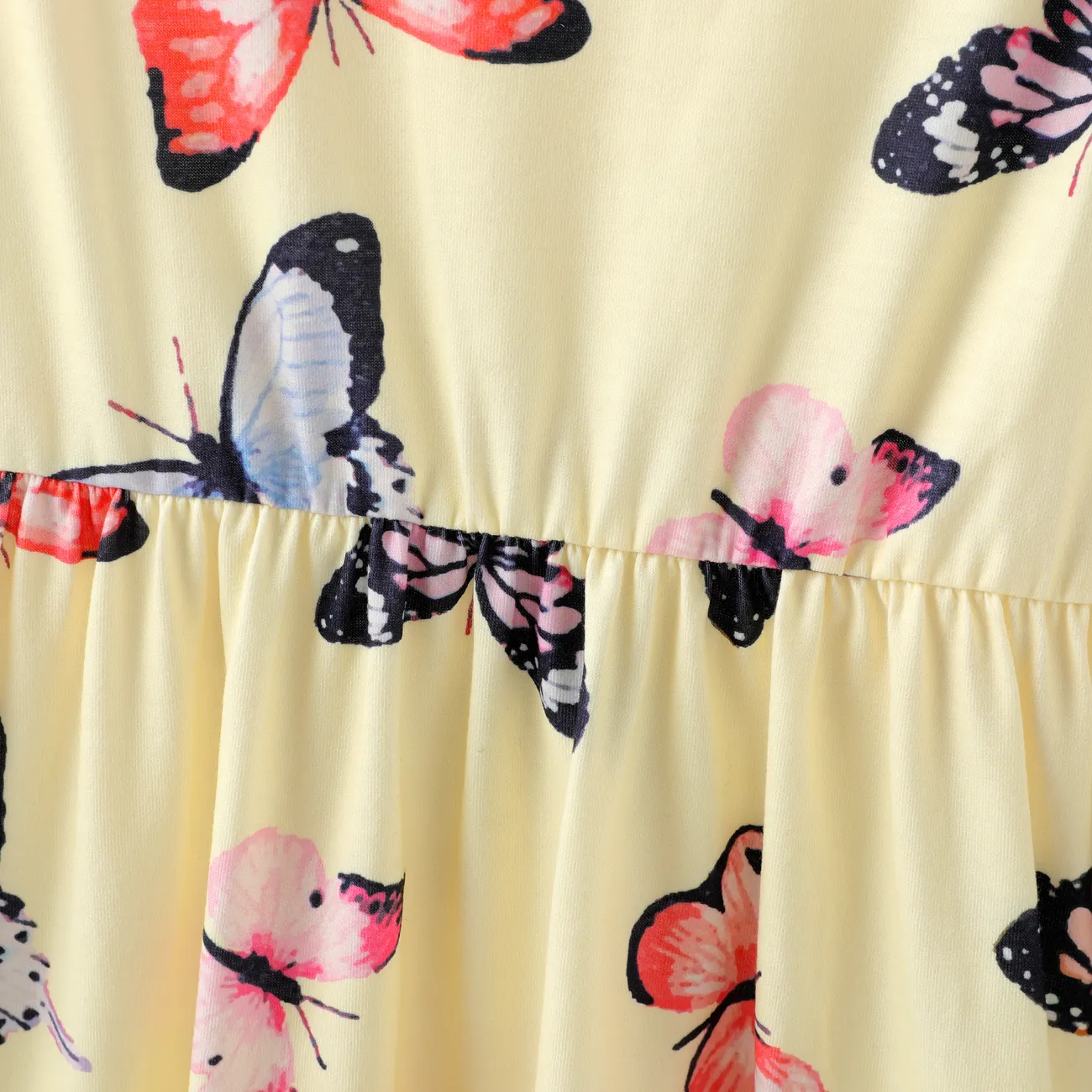 Easter Kid Girl Bunny Butterfly Print Sleeveless Dress Yellow big image 1