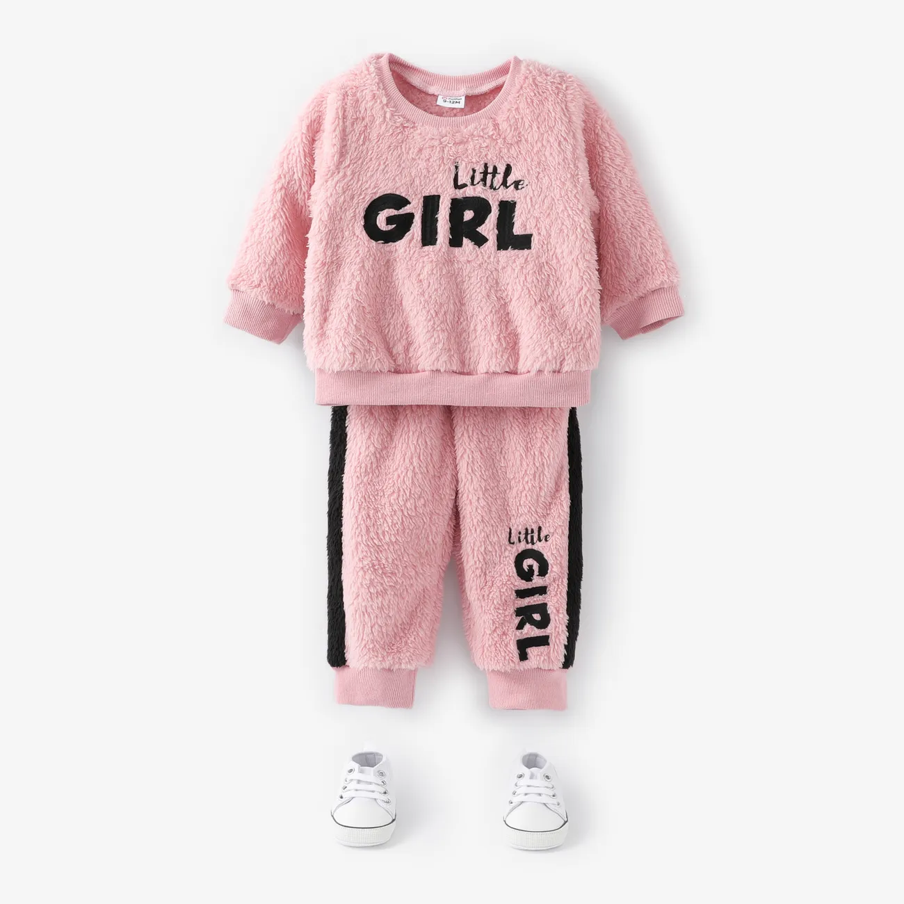  2PCS Baby Girl Sweet Letter Pattern Long Sleeve Top/Pant Set
 Pink big image 1