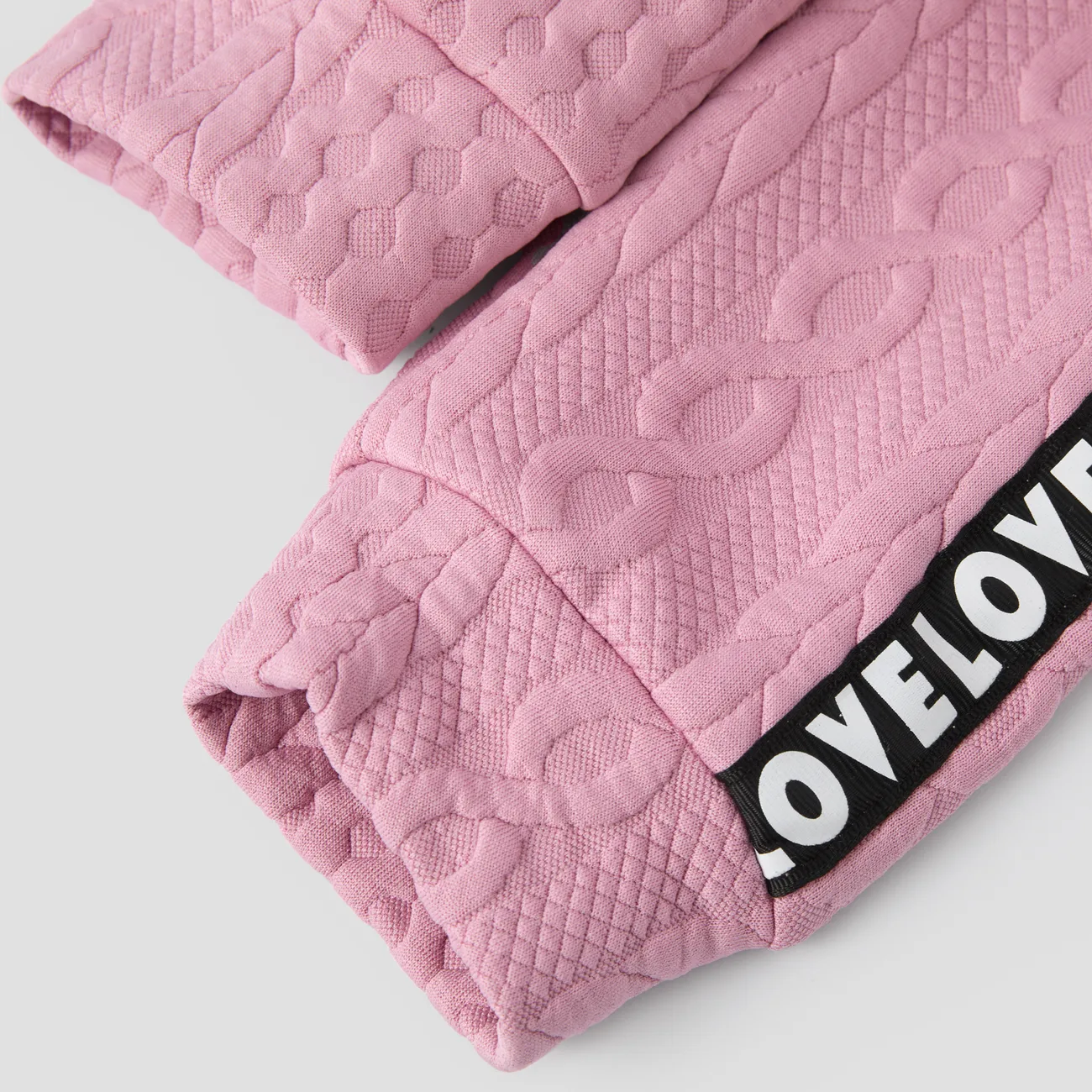 2pcs Kid Girl Leter Print Cable Knit Textured Colorblock Hoodie Sweatshirt and Pants Set Pink big image 1