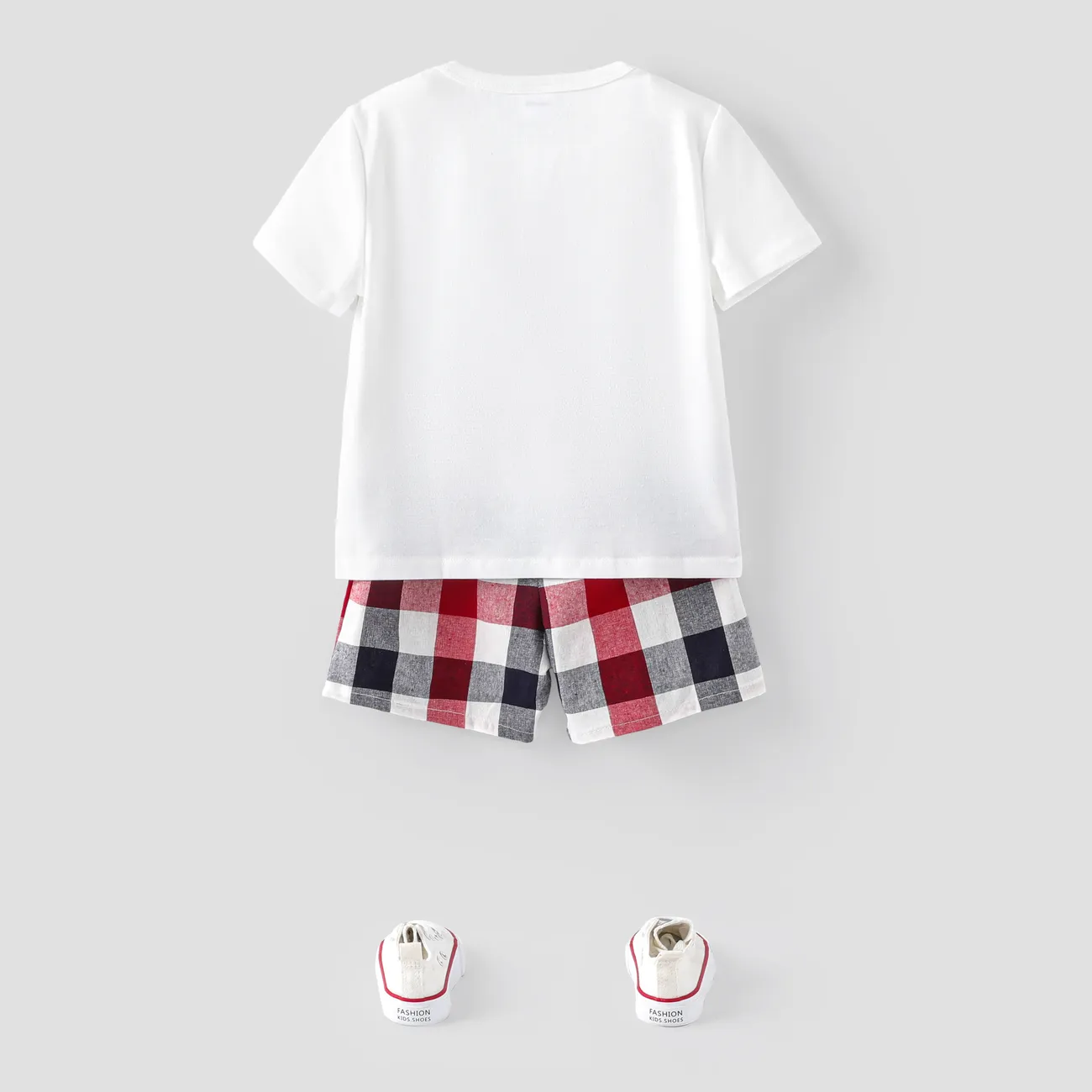Toddler Boy Valentine's Day 2pcs Letter Print Bowknot Tee and Plaid Shorts Set White big image 1