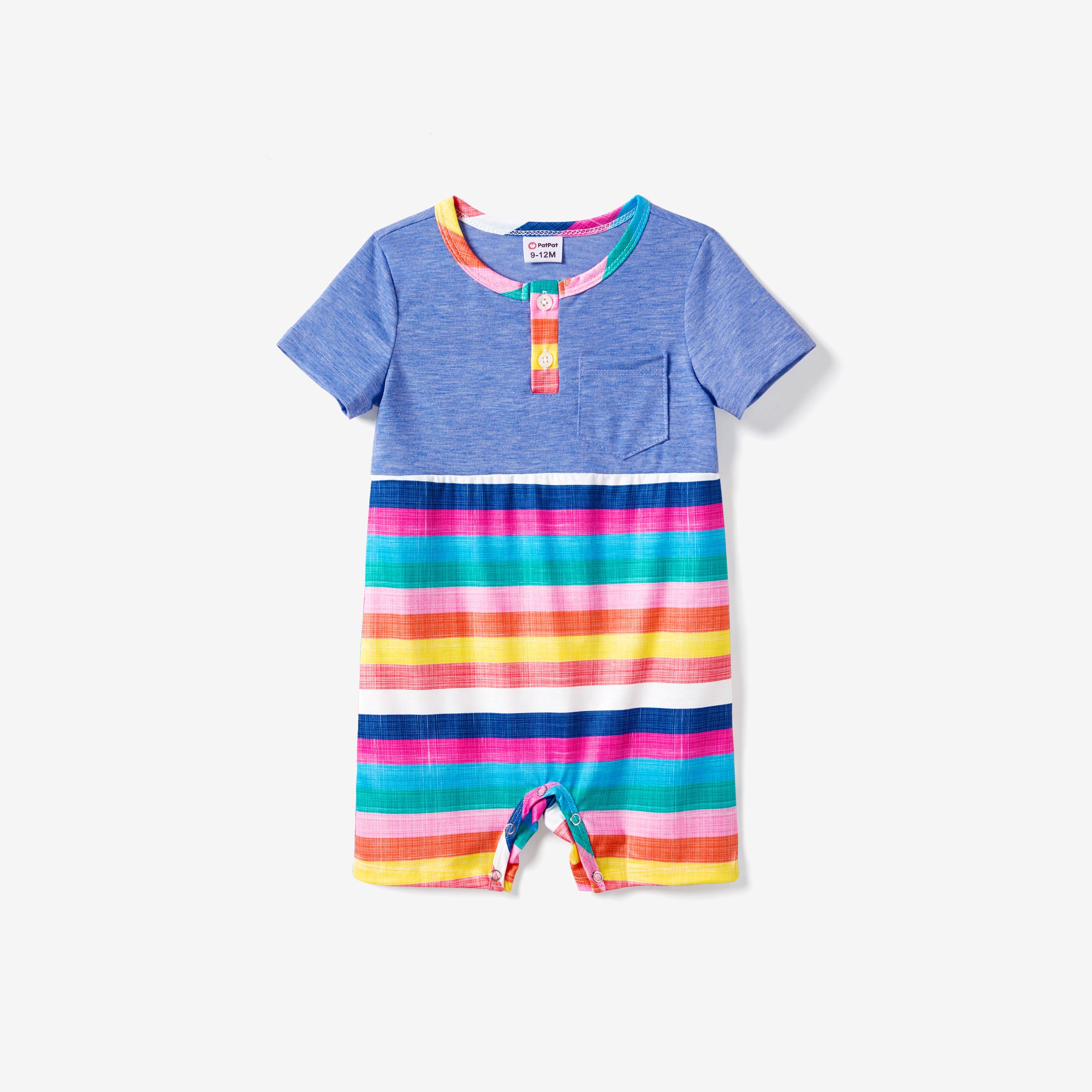 Famille Assortie Multicolore Stripe T-shirt Et Volants Ourlet Bouton Bretelle Robe Ensembles