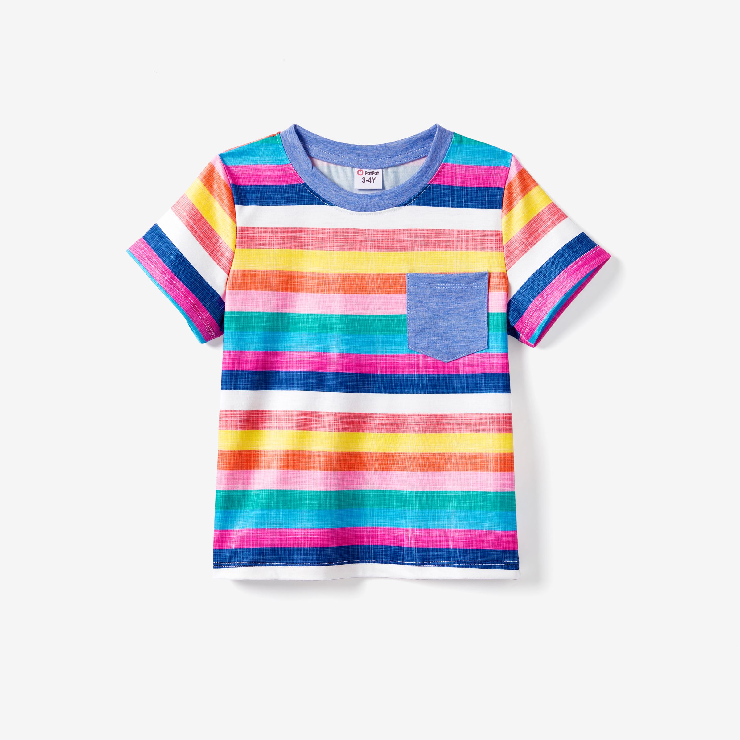 Family Matching Multi-Color Stripe T-shirt And Ruffle Hem Button Strap Dress Sets