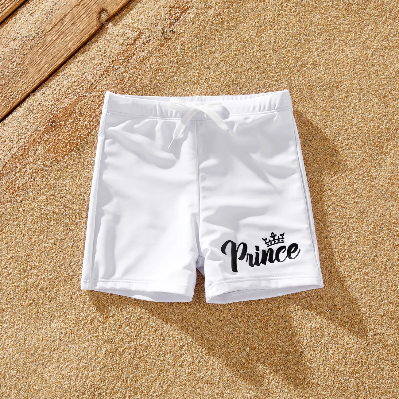 Family Matching Letter Printed Drawstring Swim Trunks or Bow Pattern Strap Swimsuit White big image 1
