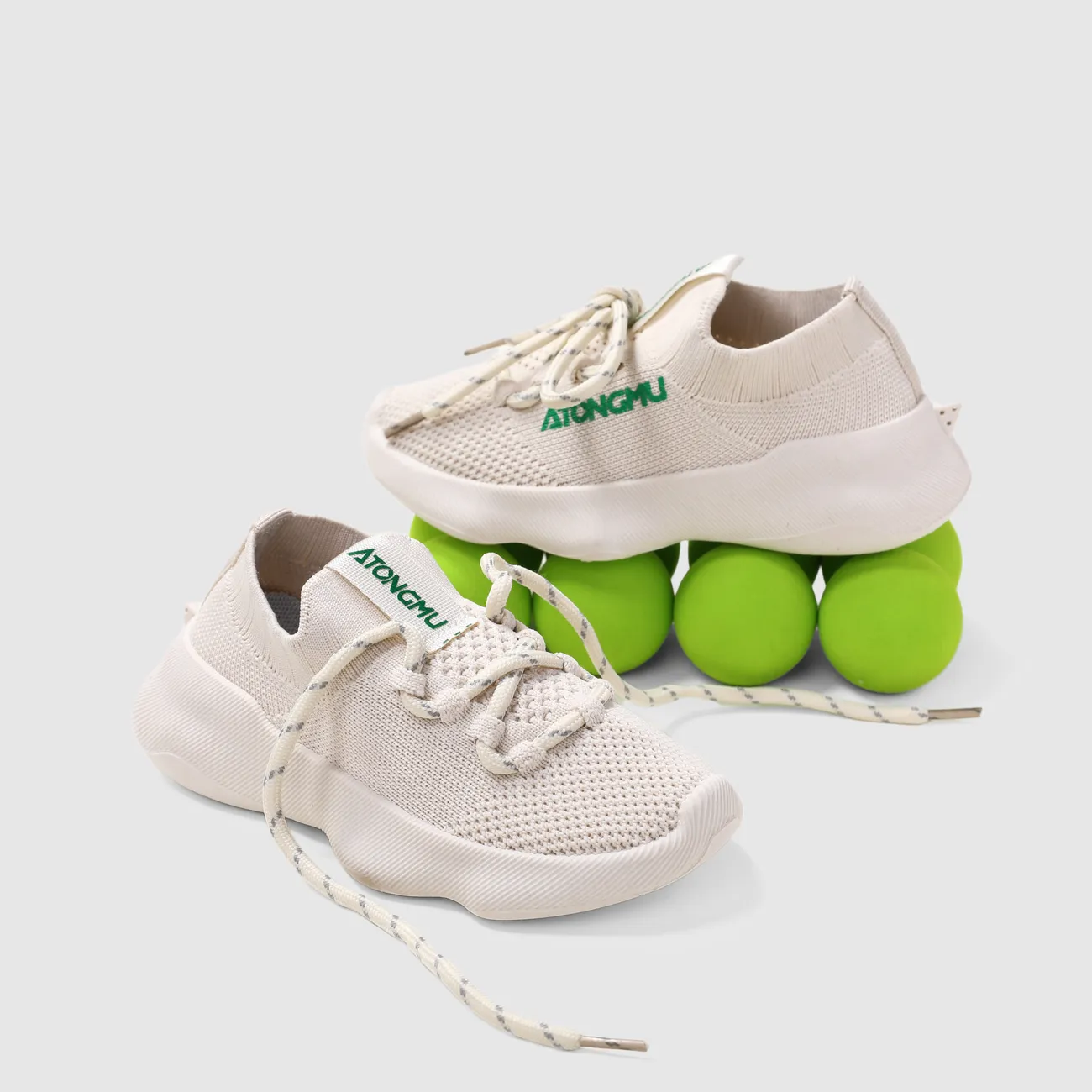 Kids Girl/Boy Mesh Surface Elastic Band Sports Shoes Creamy White big image 1