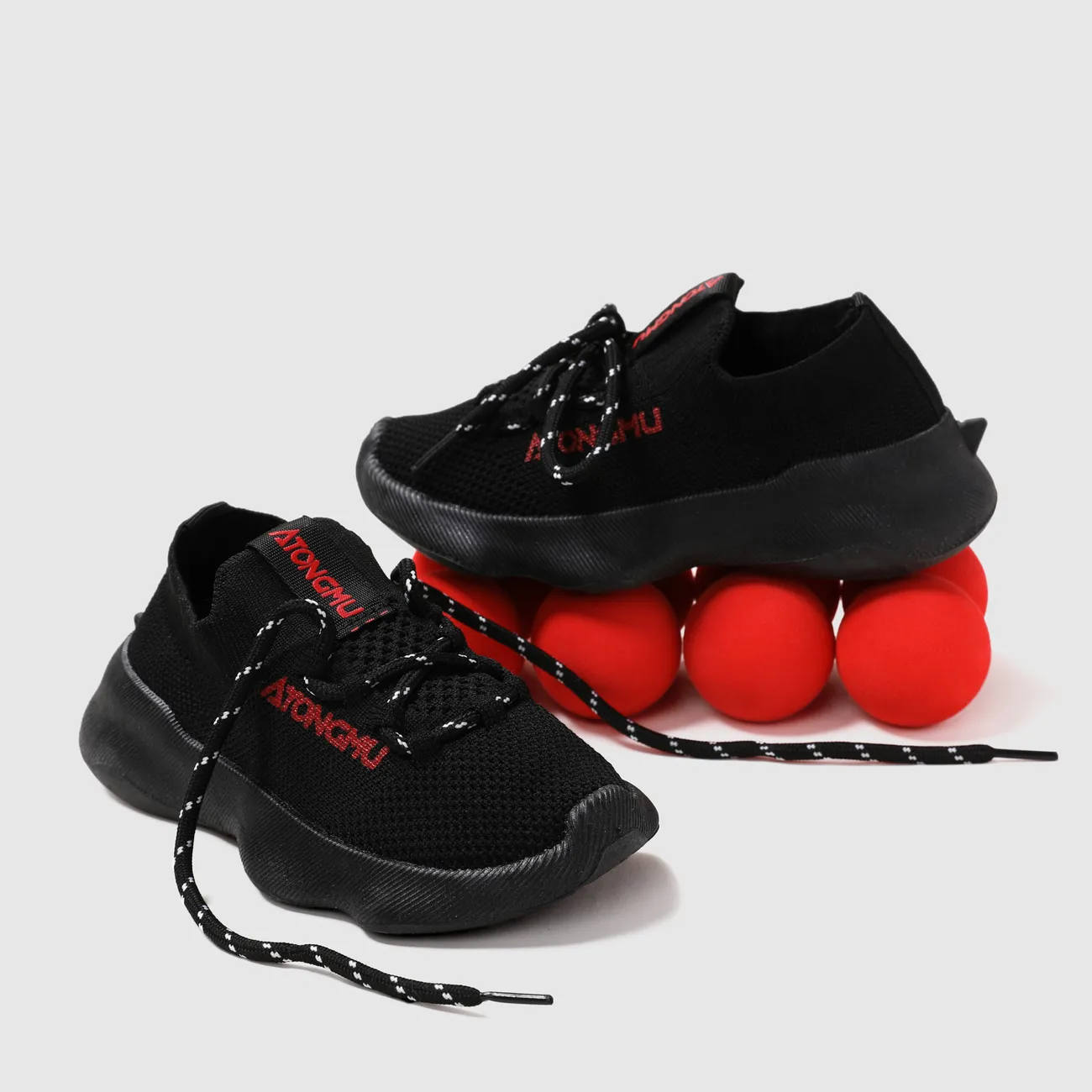 Kids Girl/Boy Mesh Surface Elastic Band Sports Shoes Black big image 1