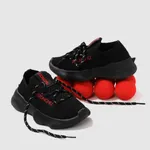 أطفال فتاة / فتى شبكة سطح مطاطي الفرقة أحذية رياضية أسود