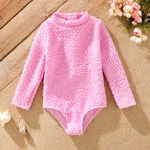 Kid  Girl's Casual Solid Color Stand Collar Tight Swimsuit Pink