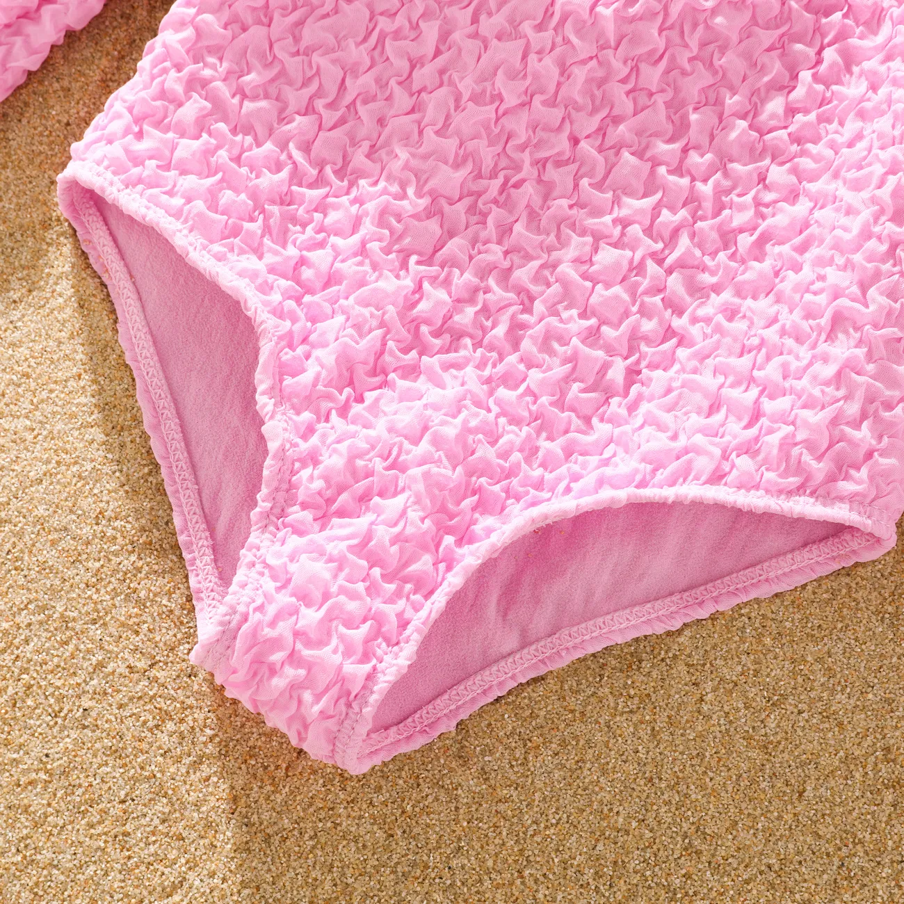 Kinder Mädchen Stehkragen Unifarben Badeanzüge rosa big image 1
