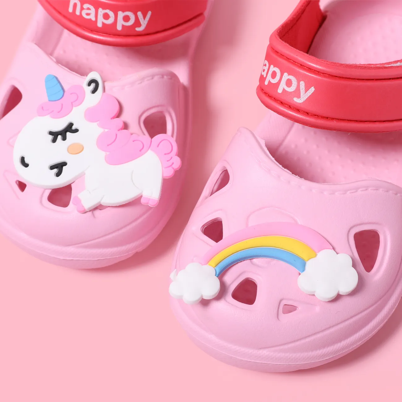 Toddler/Kids Girl/Boy Rainbow and Unicorn Vent Clogs Hole Beach Shoes Pink big image 1