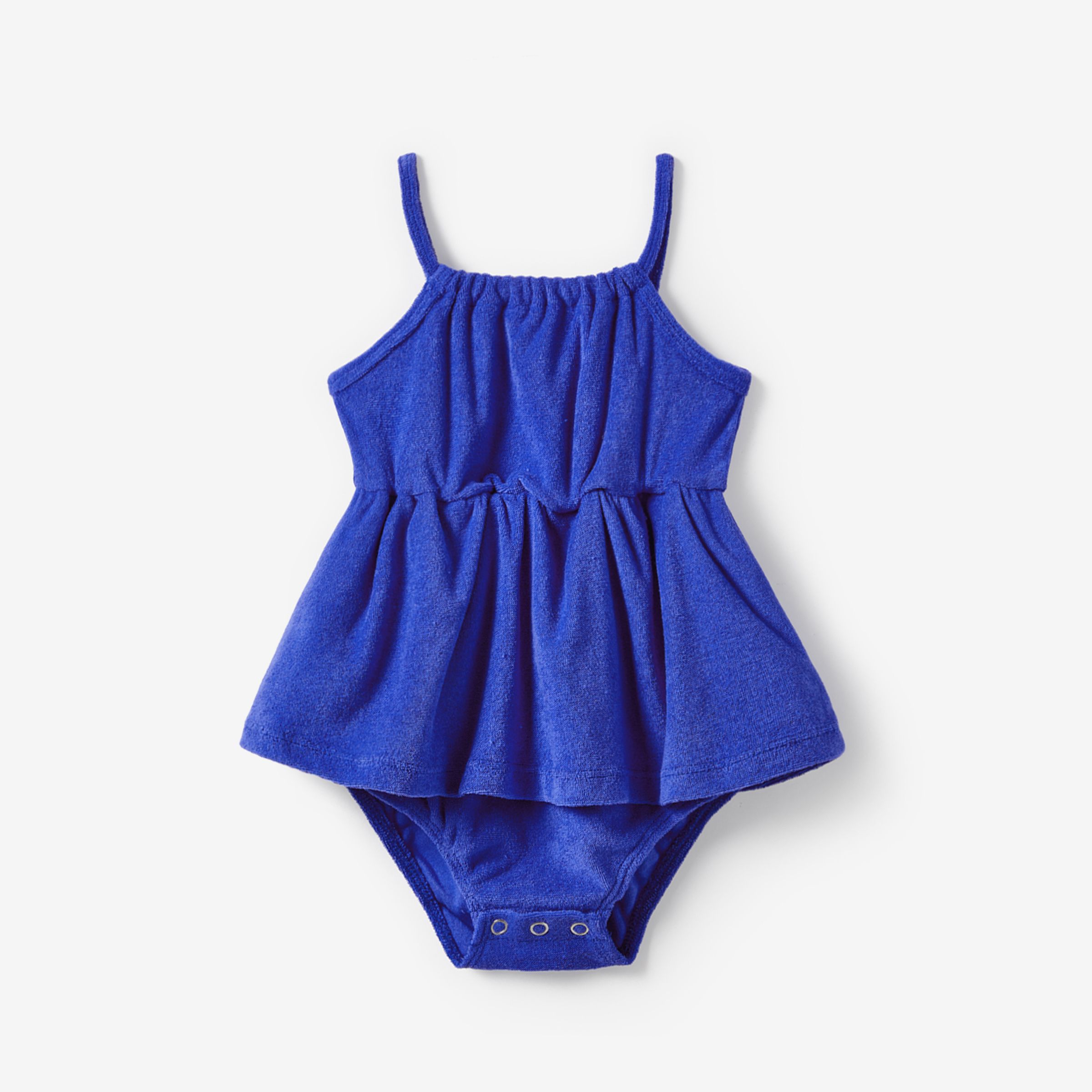 Mommy And Me Blue Terry Pleated Strap Dress