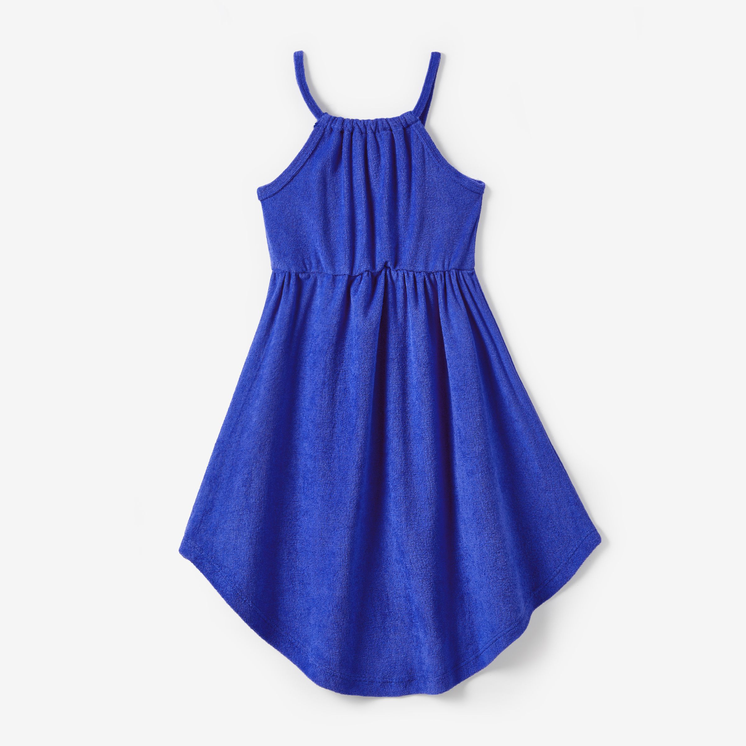 Mommy And Me Blue Terry Pleated Strap Dress