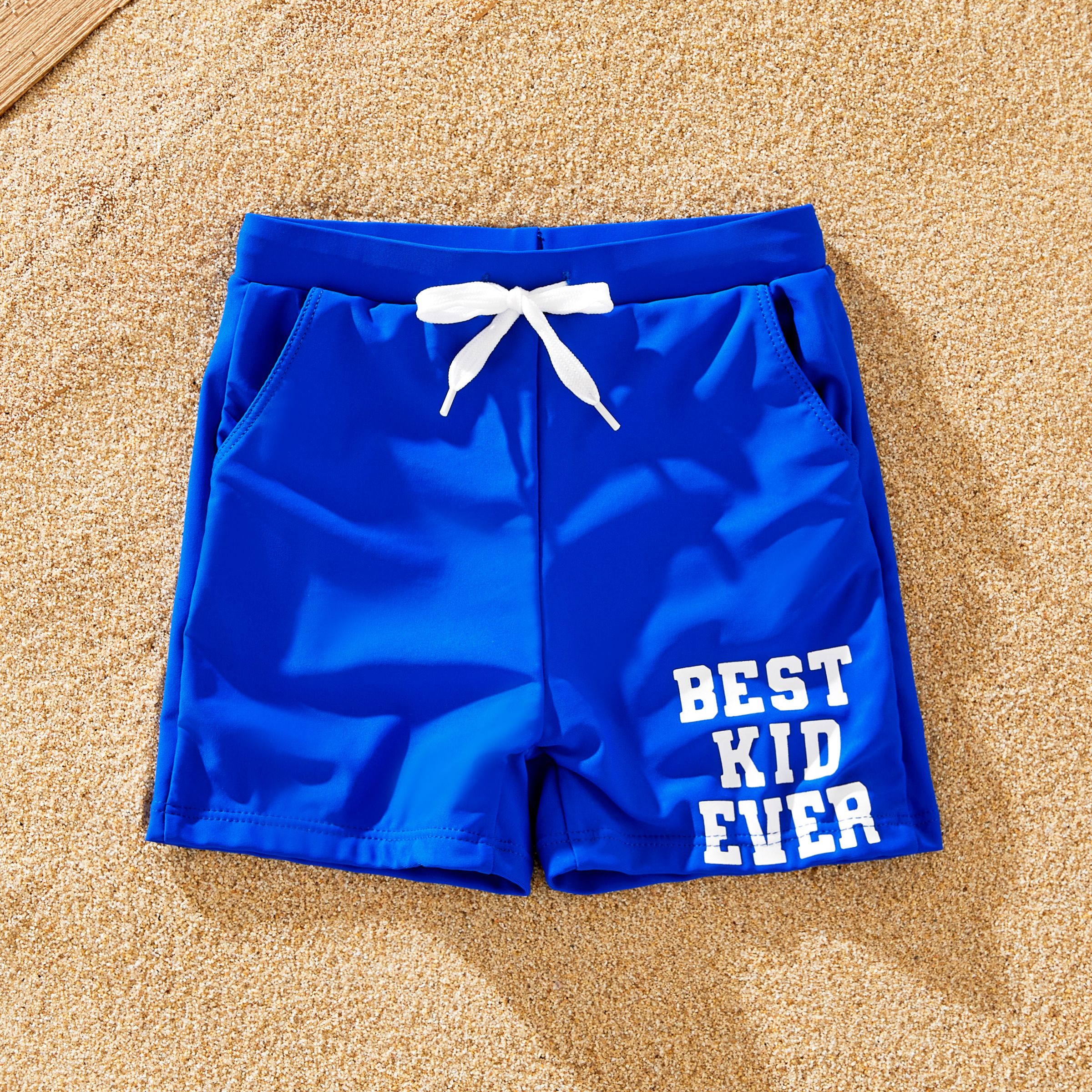Family Matching Ruffle One-Shoulder Detachable Strap Asymmetrical Swimsuit Or Letter Printed Drawstring Swim Trunks