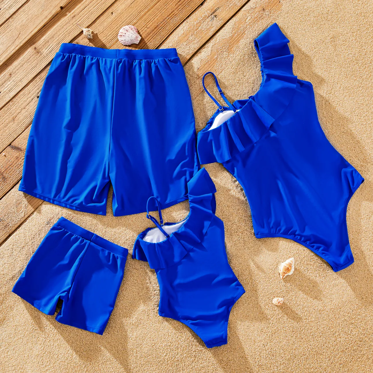 ملابس السباحة إطلالة العائلة للجنسين لون سادة أزرق big image 1