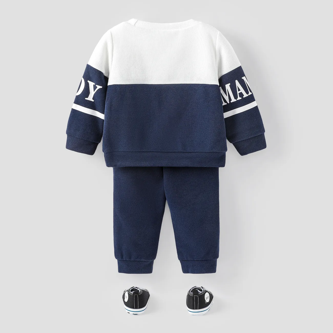 2 unidades Bebé Menino Costuras de tecido Casual Manga comprida Conjunto para bebé Azul Escuro / Branco big image 1