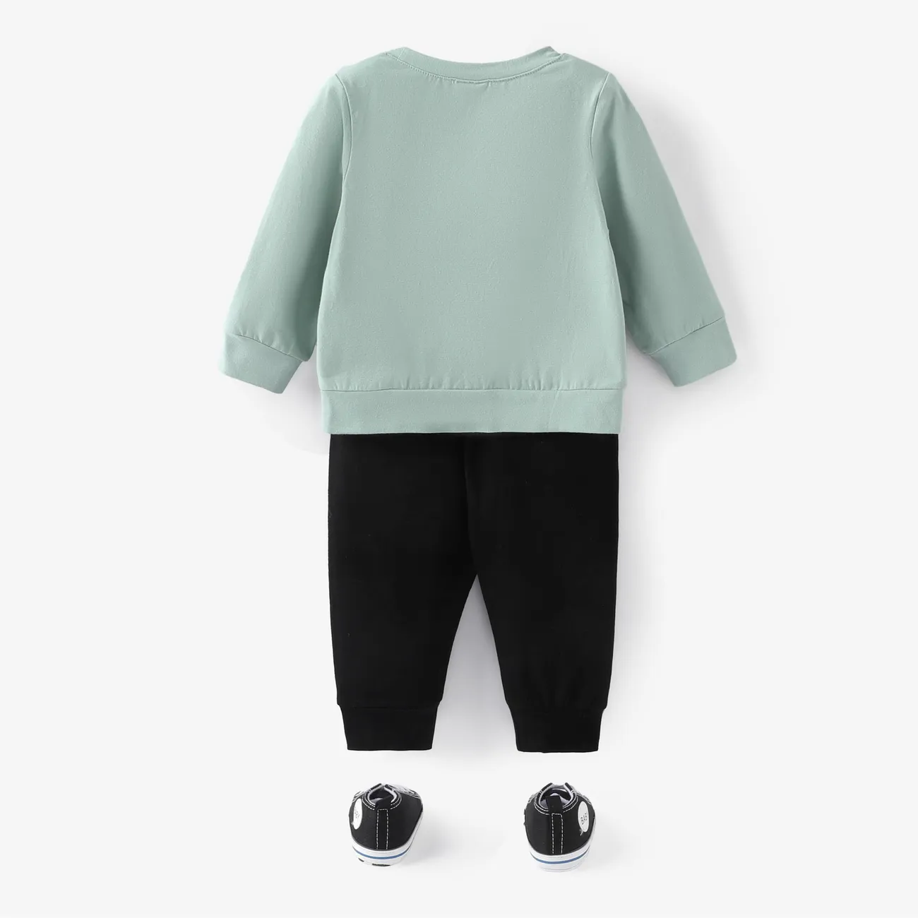 2pcs Baby Boy/Girl 95% Cotton Long-sleeve Letter Print Sweatshirt and Pants Set Mint Green big image 1