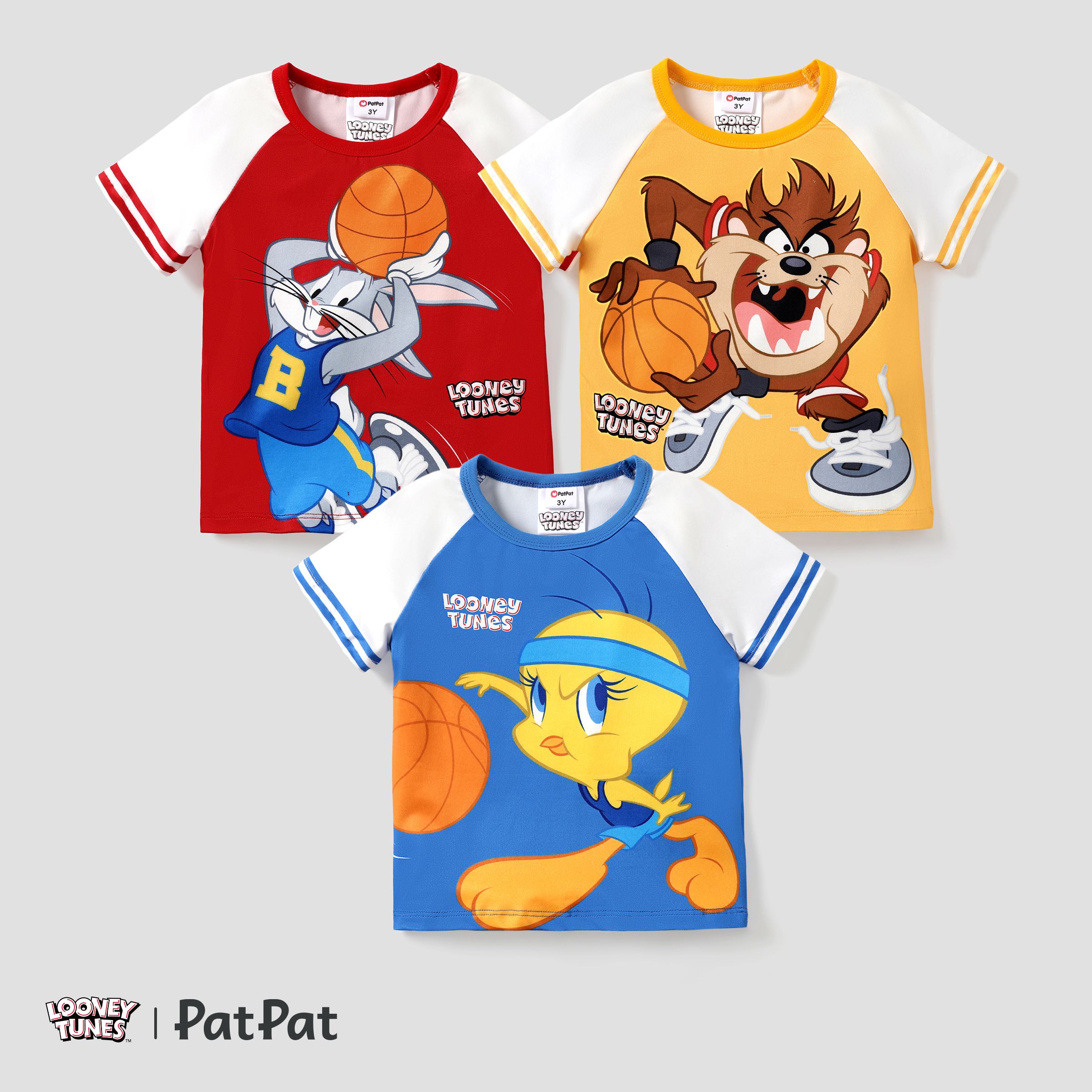 Looney Tunes 蹣跚學步的女孩/男孩拼色籃球運動 T 恤