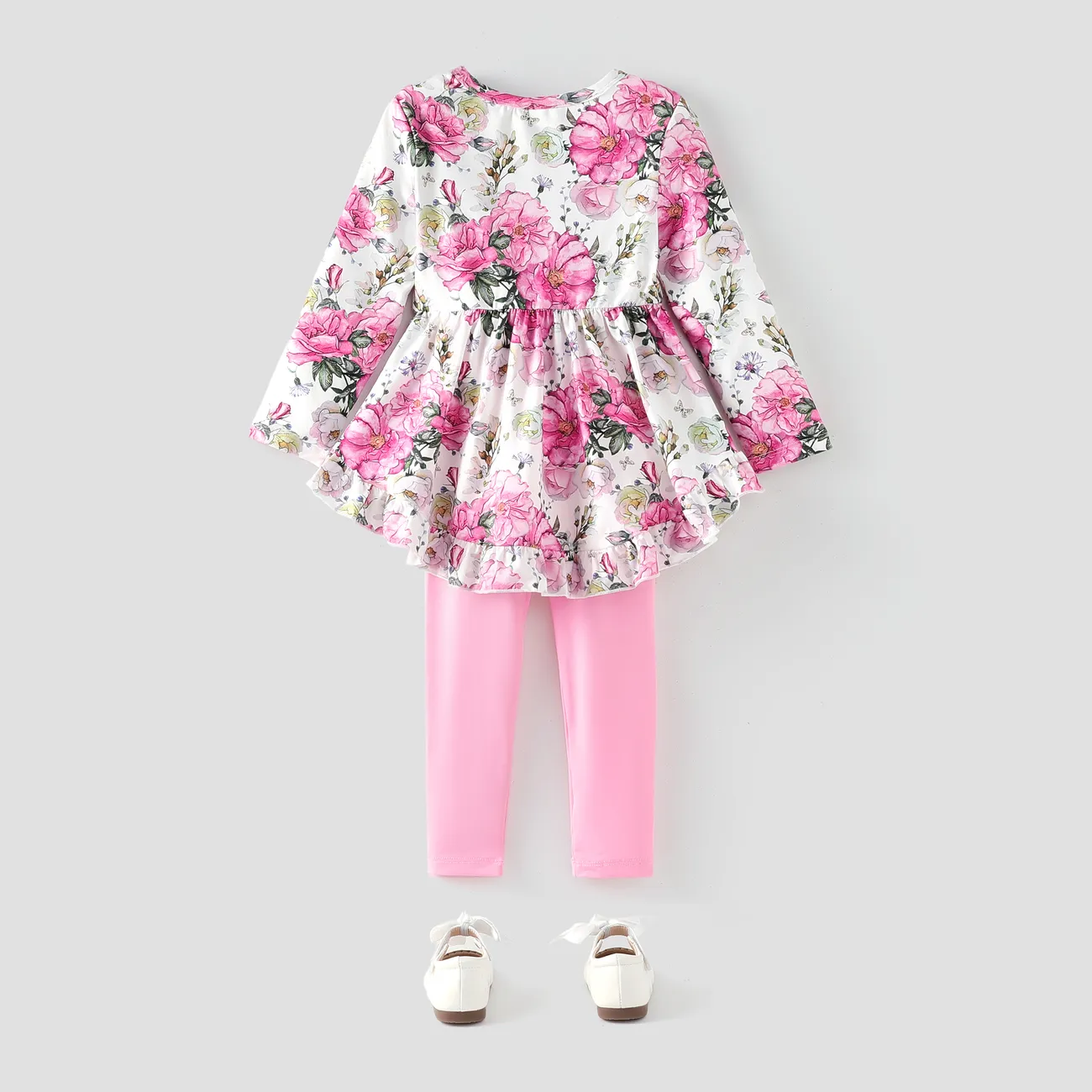 2 Stück Kleinkinder Mädchen Hypertaktil Kindlich Große Blume T-Shirt-Sets rosa big image 1