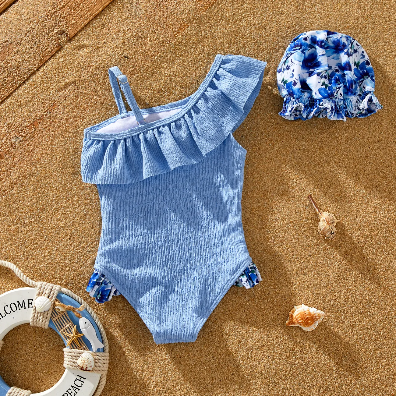 2 Stück Kleinkinder Mädchen Rüschenrand Süß Badeanzüge blau big image 1