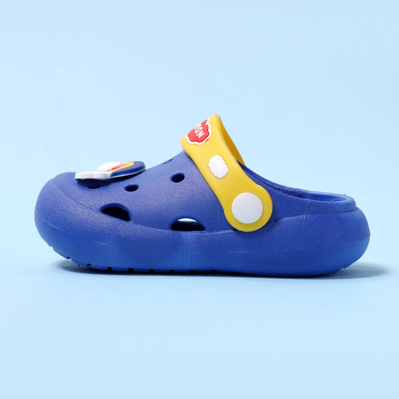 Criança / Crianças Menina / Menino colorido arco-íris e unicórnio Design Beach Hole Shoes Azul Marinho big image 1