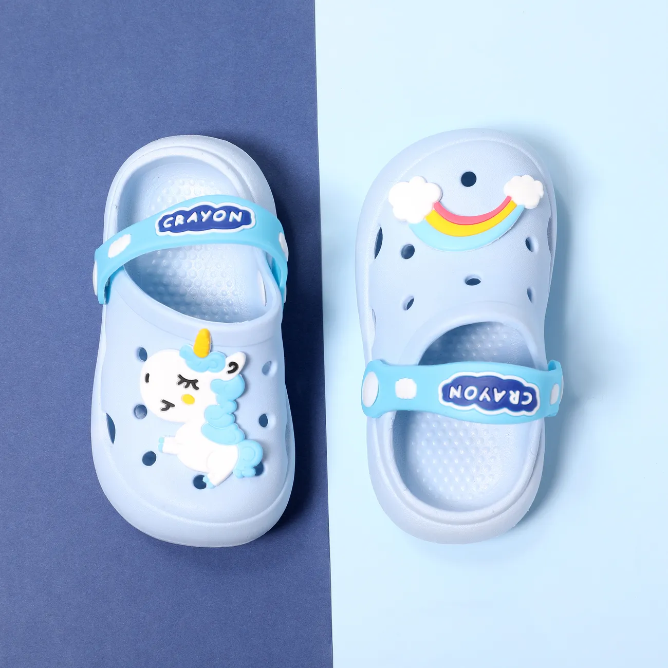 Niño pequeño / niños niña / niño colorido arco iris y unicornio diseño zapatos de playa Azul big image 1