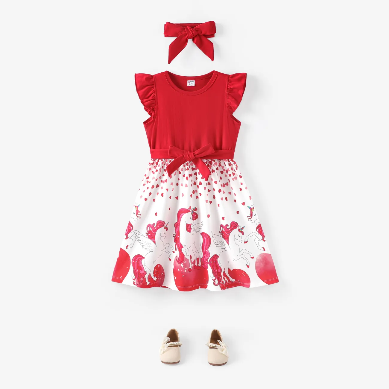 Criança Menina Mangas franzidas Estampado animal Vestidos vermelho branco big image 1