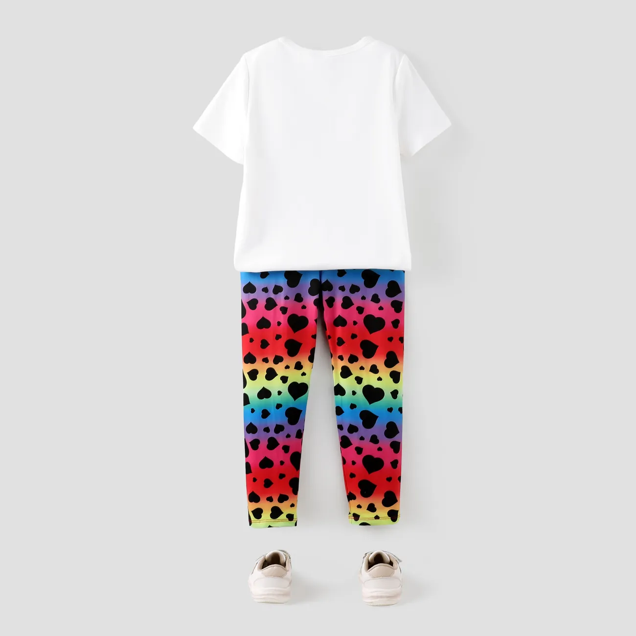 2pcs Kid Girl Figure Print Short-sleeve Tee and Heart Print Colorful Pants Set Colorful big image 1