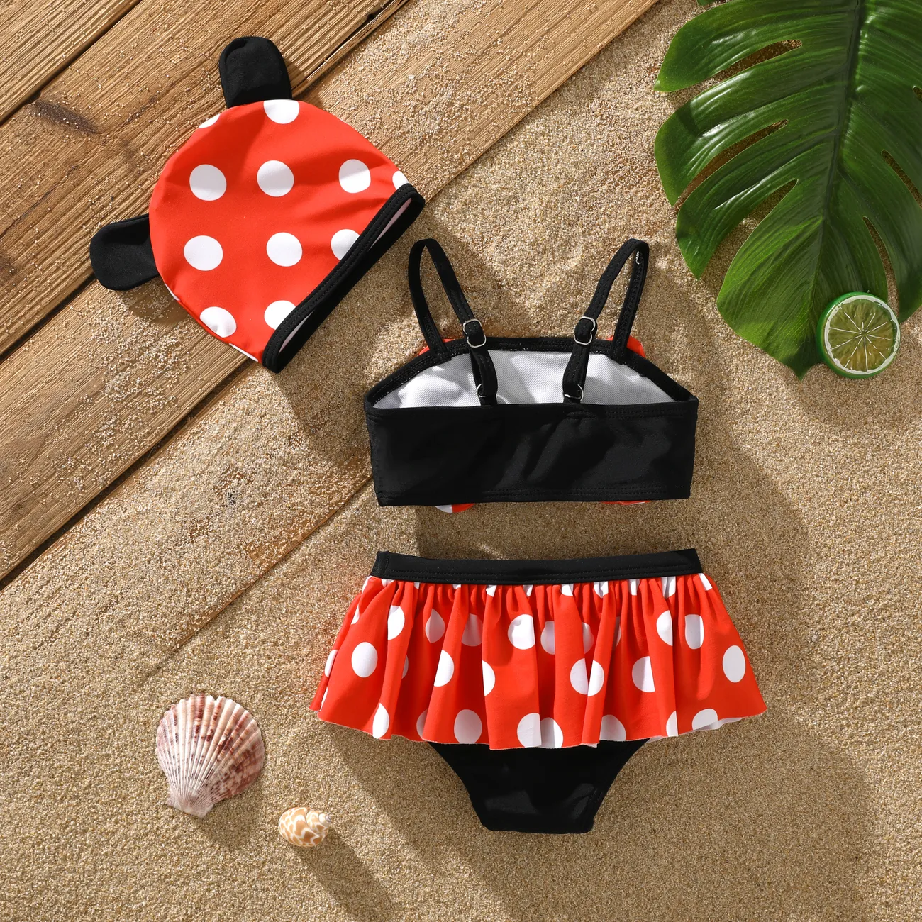 Hyper-Tactile 3D Polka Dot Baby Girl Swimwear Set Red big image 1