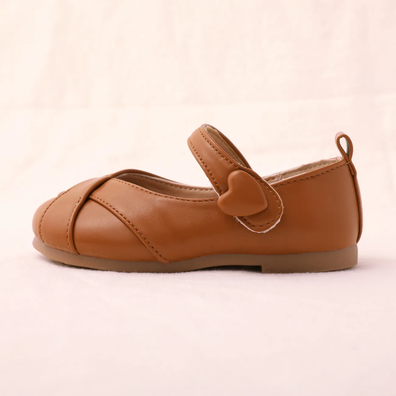 Toddler/Kids Girl Basic Heart Design Velcro Leather Shoes Brown big image 1