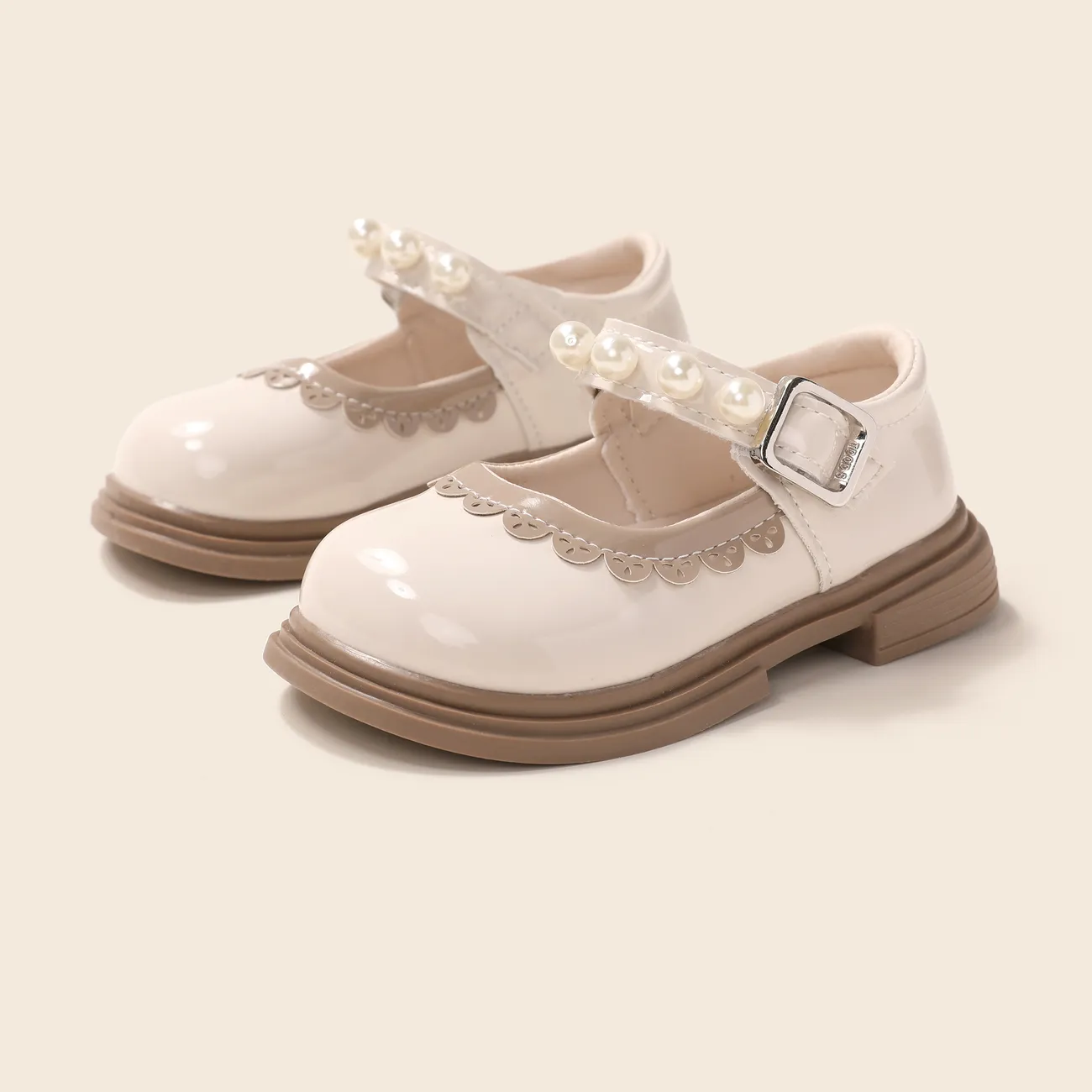 Toddler/Kids Girl Solid Hyper-Tactile Lace Trim Buckle Velcro Leather Shoes White big image 1