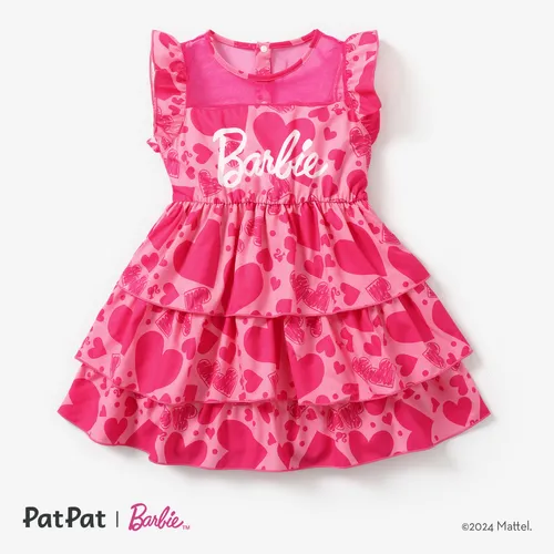 Barbie Toddler/Kid Girl Allover Heart print Mesh Multi-layer Dress
